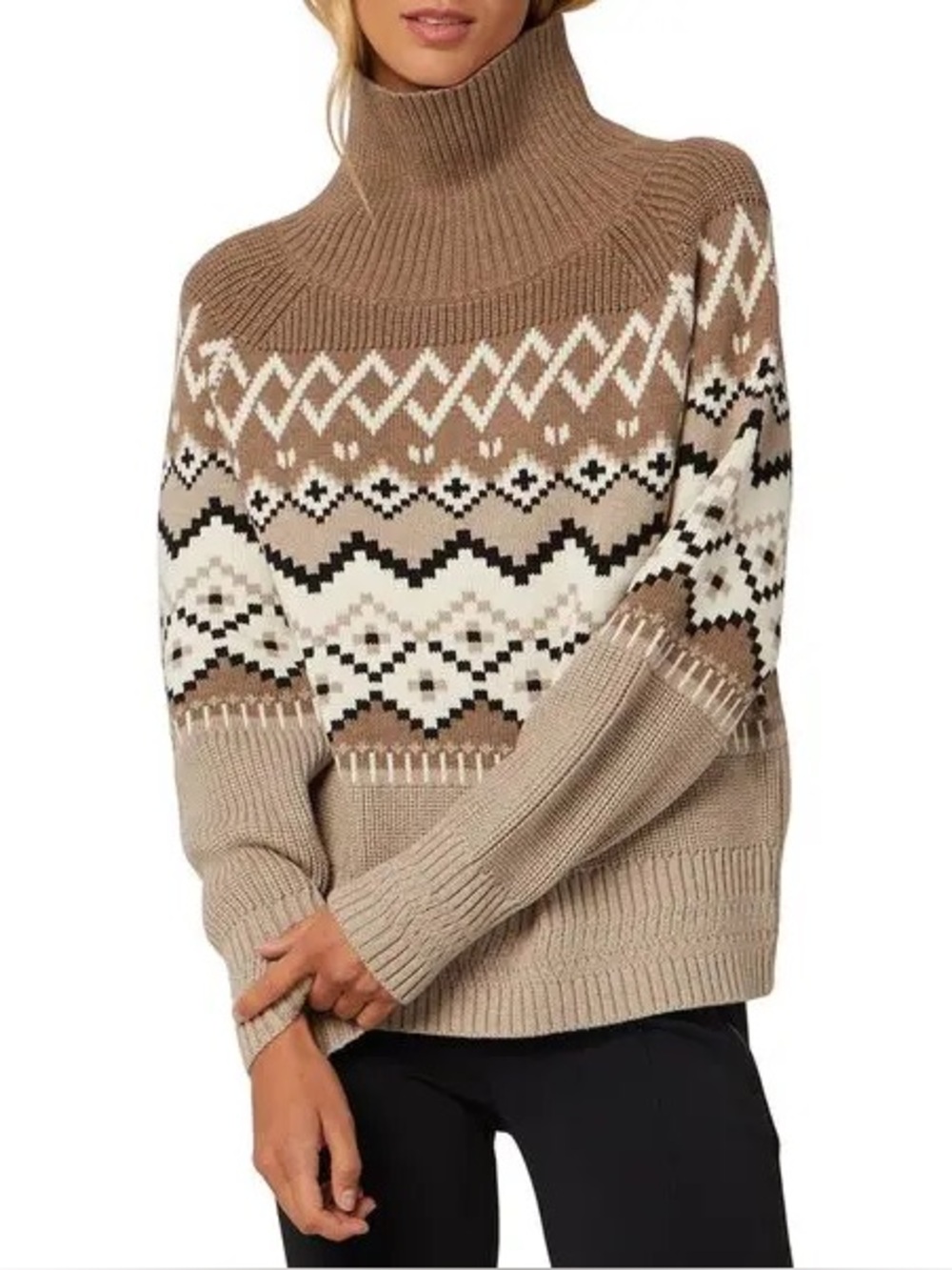 Like-new Alp N Rock Heathered  
Birch Leighton Fair Isle Mock-Neck Sweater Aprés
